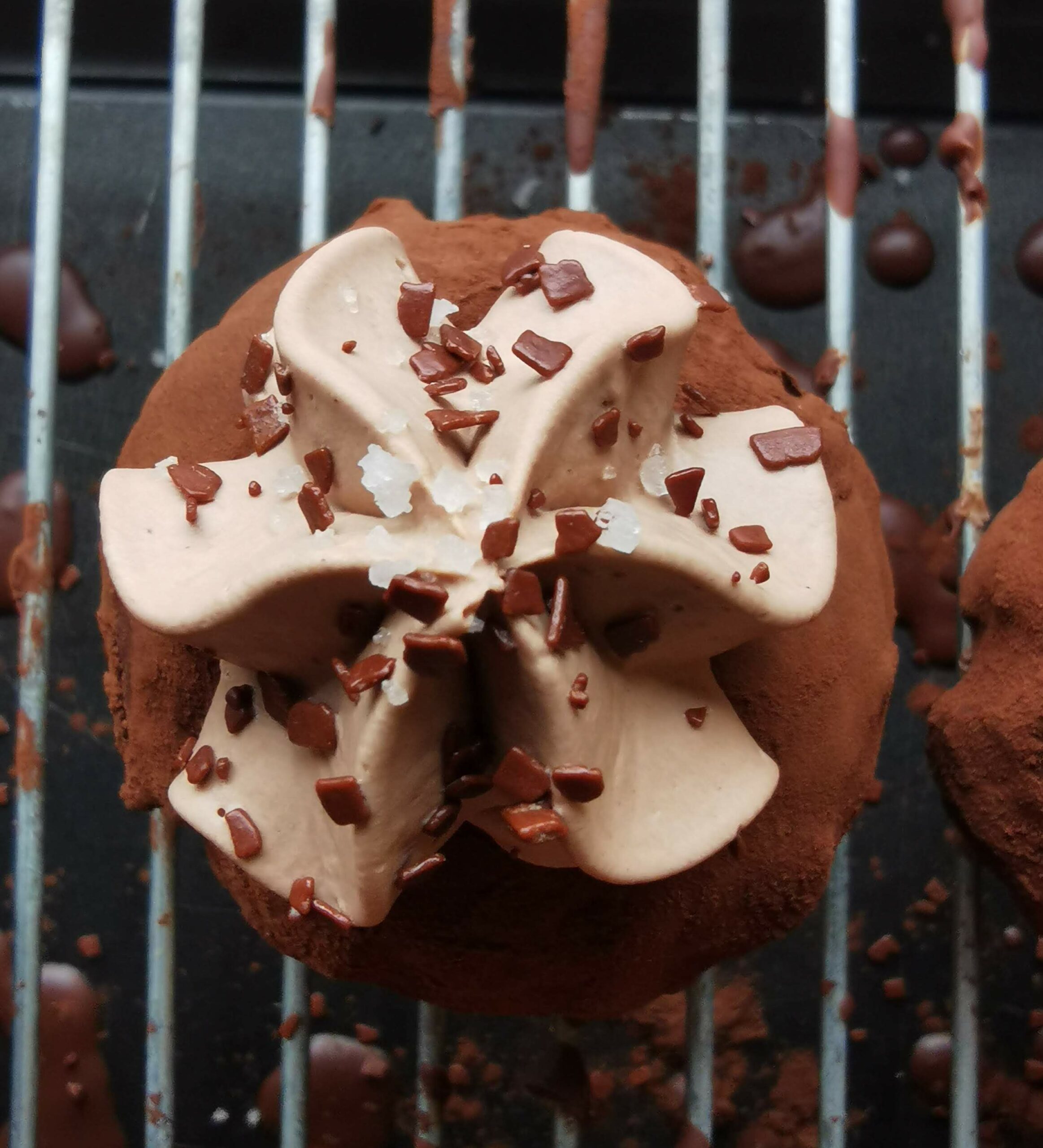 Choubaka : Ganache, glaçage et crémeux chocolat noir, fleur de sel